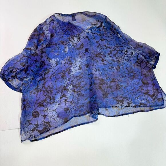 Maggie Barnes Top Womens 5X 34/36 Blue Floral Button-Front Blouse Clean Girl - Picture 9 of 10